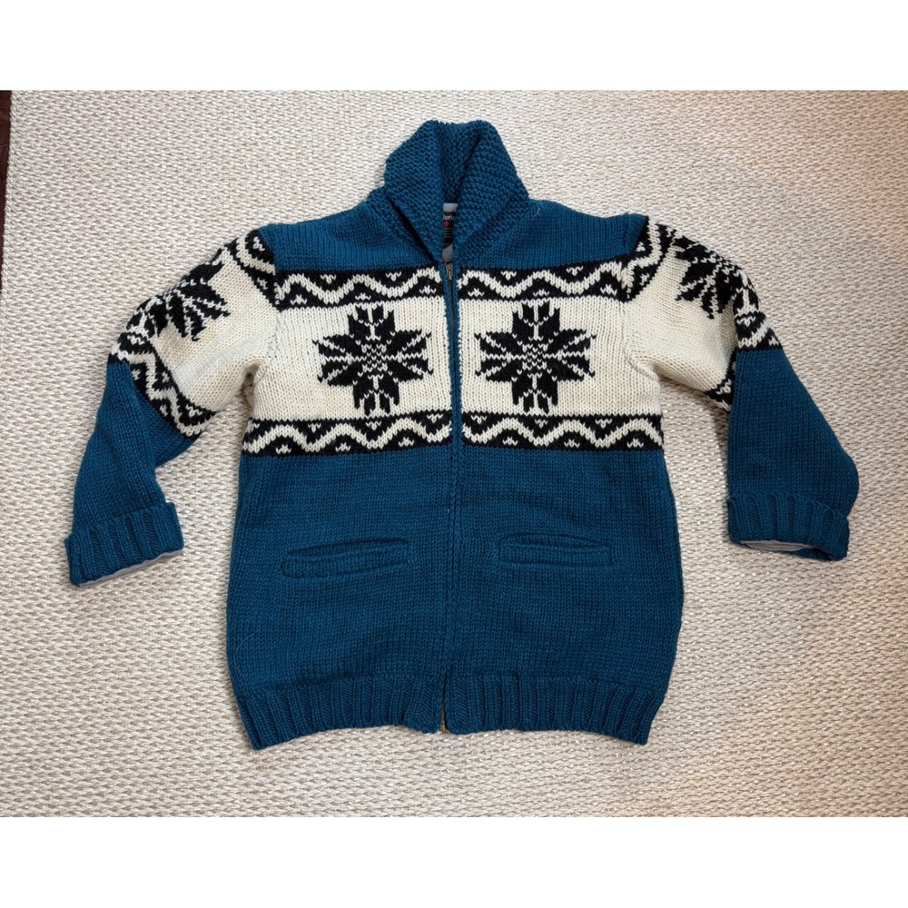 Lost Horizons Handcrafted Wool Fleece Lined Zip Cardigan Sweater Mens S/M Blue‎